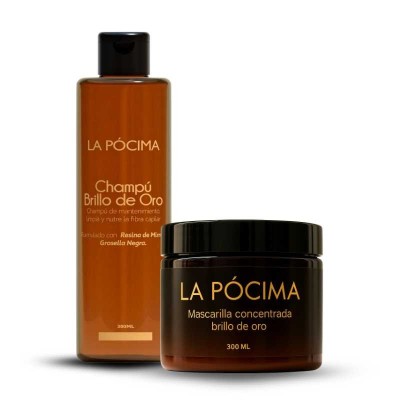 KIT MANTENIMIENTO CHAMPÚ BRILLO DE ORO + MASCARILLA CONCENTRADA LA PÓCIMA